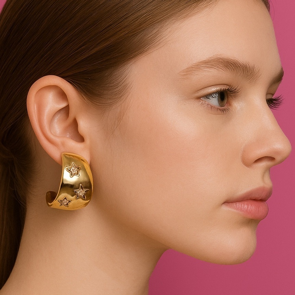 Brit Gold Star-Embellished Earrings - Stainless Steel